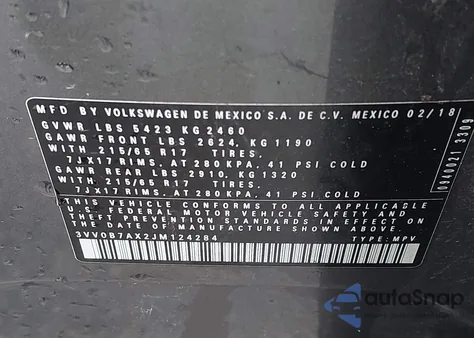 2018 Volkswagen Tiguan 2.0T S from USA, damaged, VIN 3VV0B7AX2JM124284